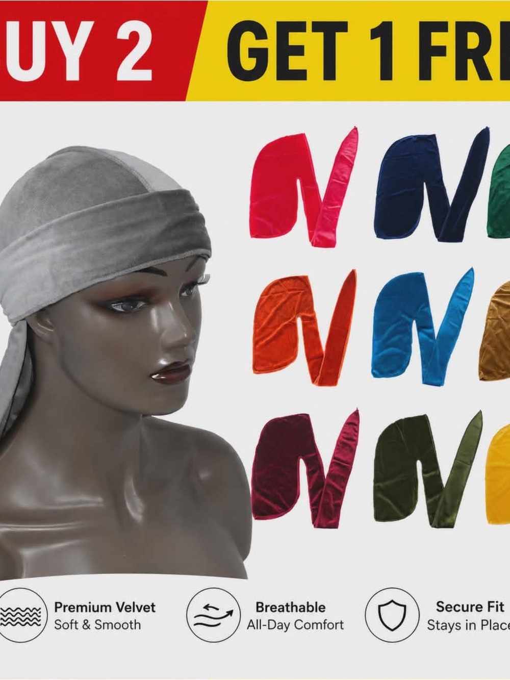 Velvet Du-Rag Headwrap in Light Gray